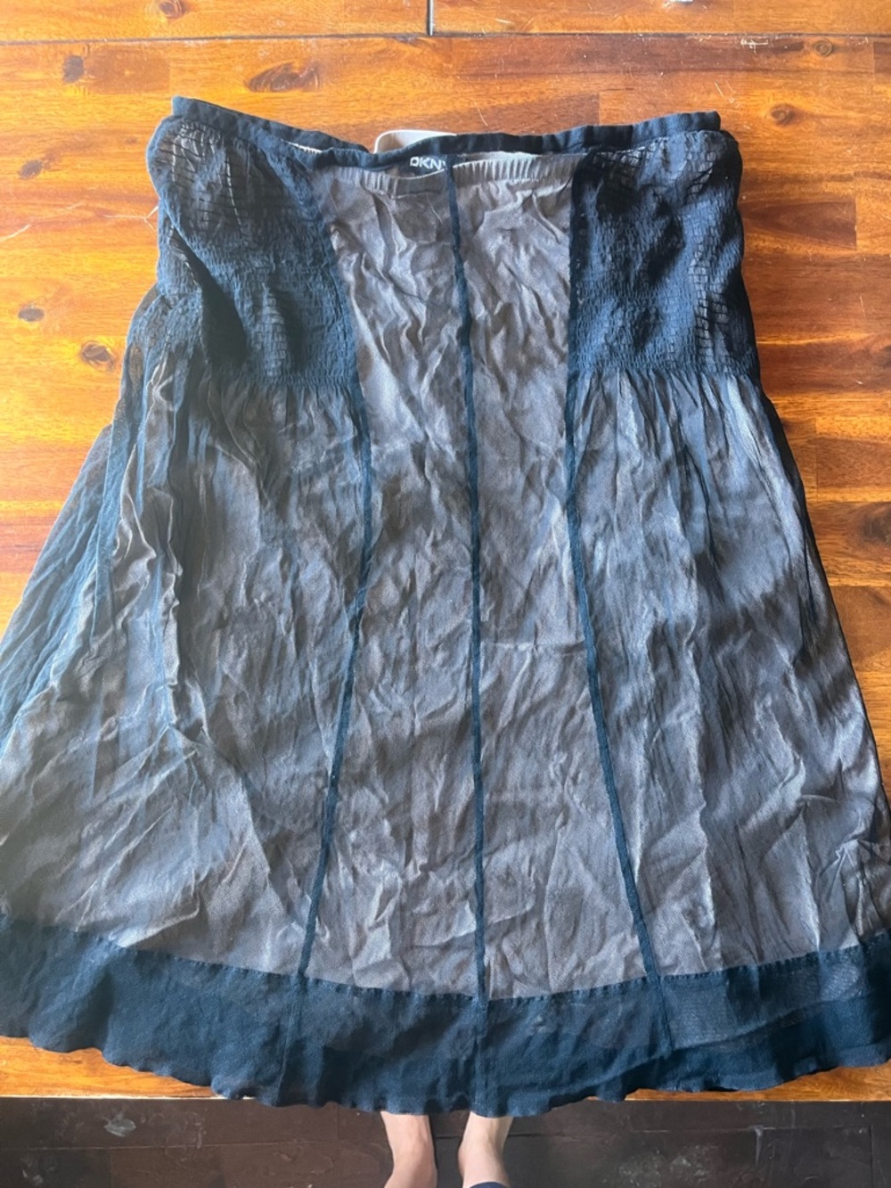DKNY Black Lace Overlay Skirt with Beige Lining